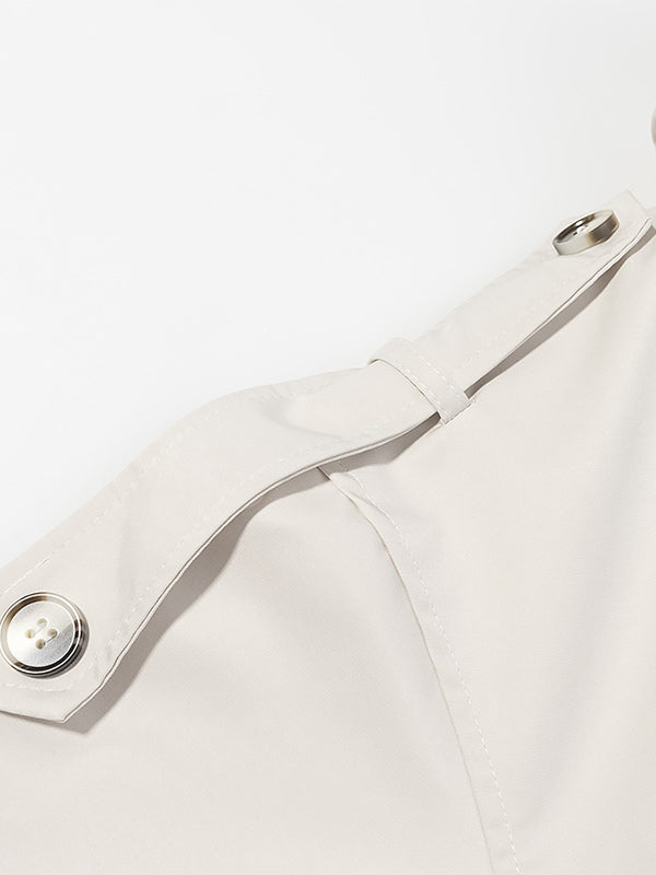 Funnel Neck Trench Coat For Women - Cream Double Breasted Drop Shoulder Belted Overcoat - Spring Office-to-dinner Outerwear 2026