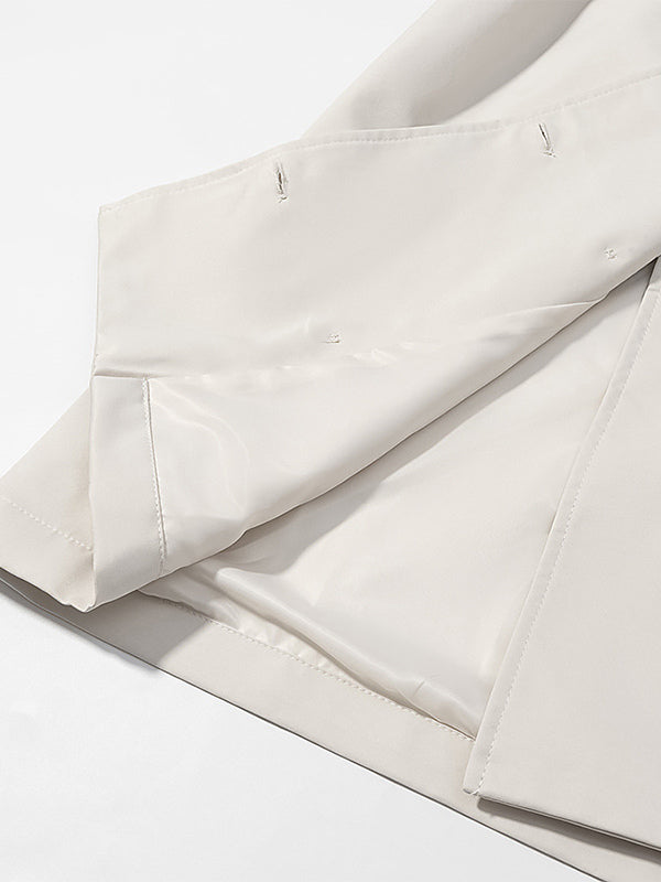 Funnel Neck Trench Coat For Women - Cream Double Breasted Drop Shoulder Belted Overcoat - Spring Office-to-dinner Outerwear 2026