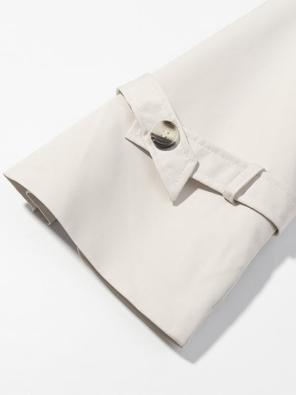 Funnel Neck Trench Coat For Women - Cream Double Breasted Drop Shoulder Belted Overcoat - Spring Office-to-dinner Outerwear 2026
