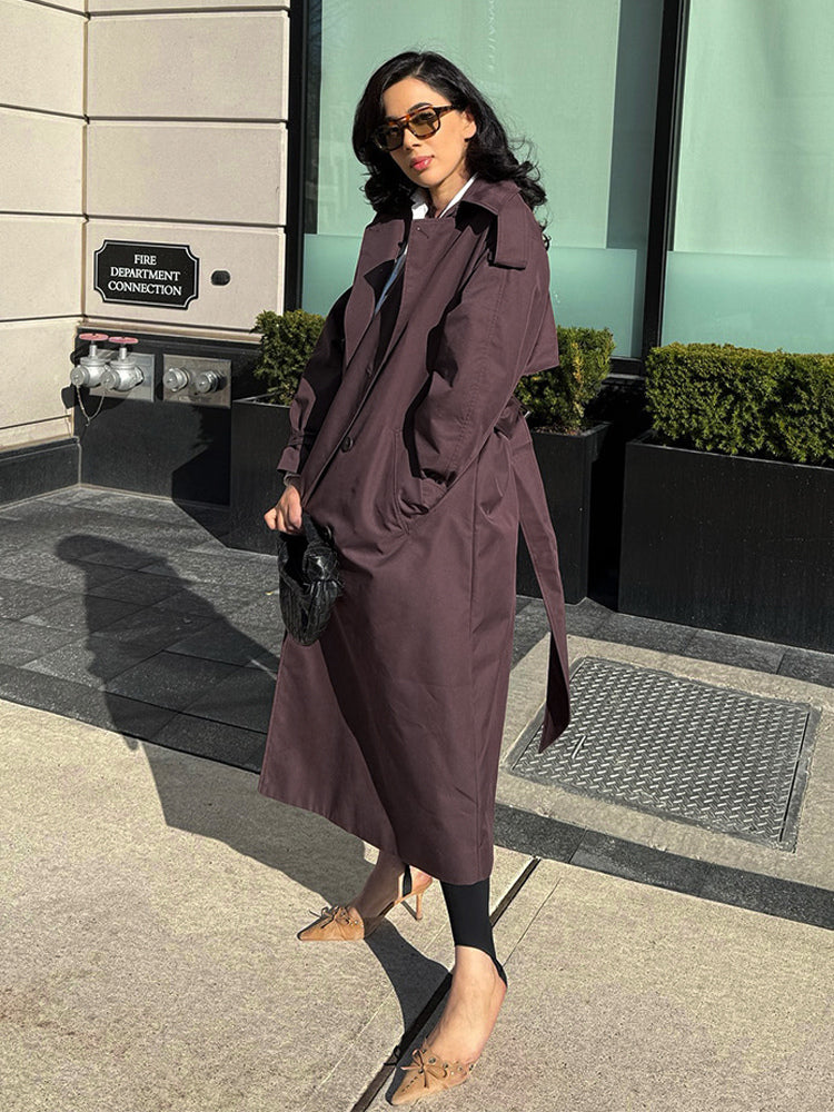 Oversized Trench Coat For Women - Chocolate Brown Chic Double Breasted Maxi Windbreaker - Spring Evening Out 2026