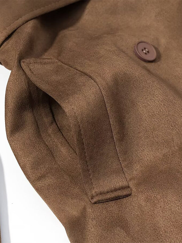 Faux Suede Trench Coat For Women - Retro Double Breasted Belted Maxi Jacket - Spring Commuter Style 2026