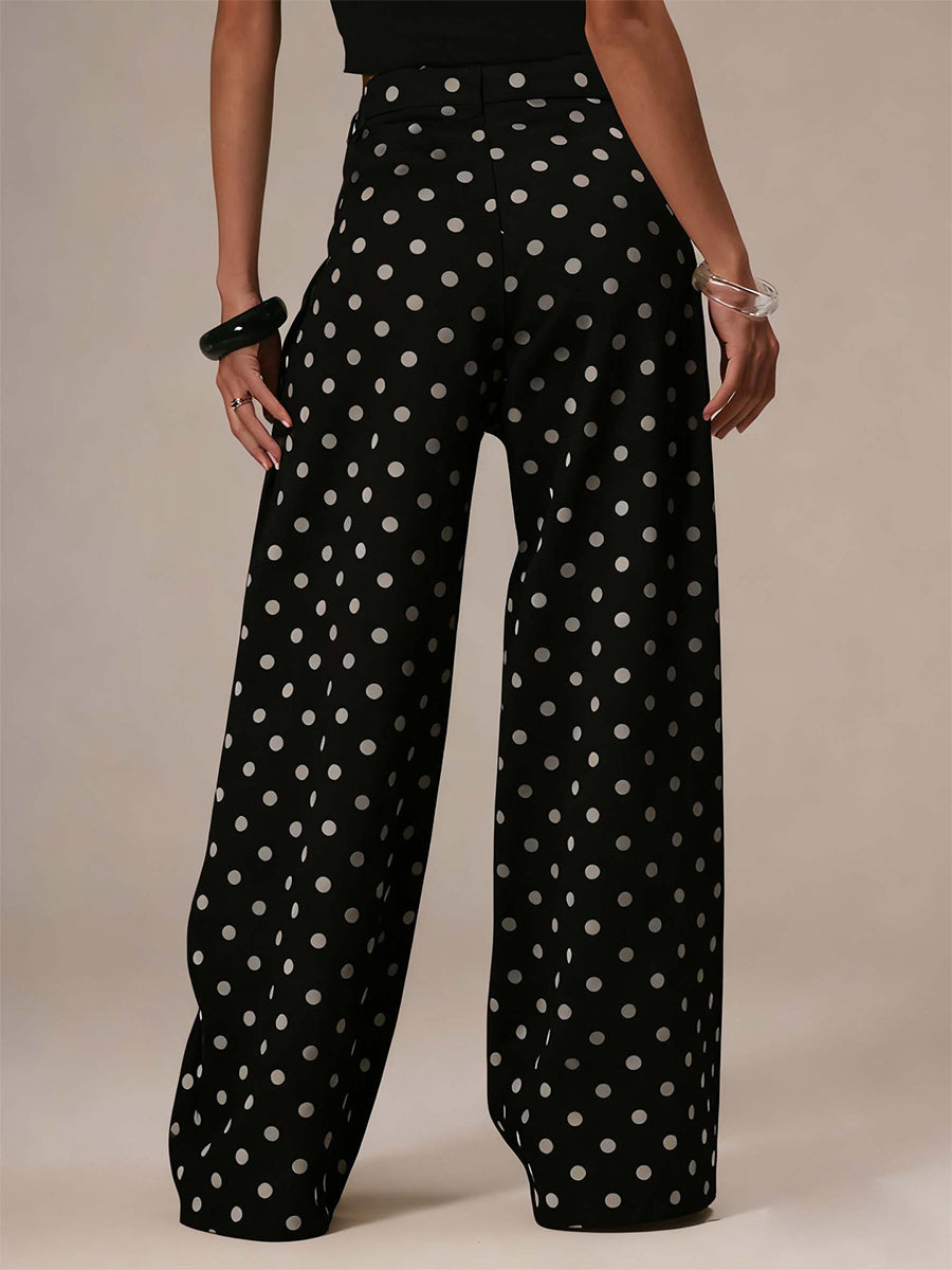 Polka Dot Wide Leg Jeans For Women - Retro Inelastic Straight Trousers - Spring Chic Streetwear 2026