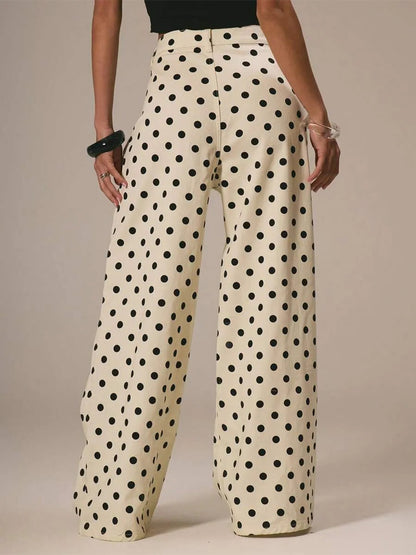 Polka Dot Wide Leg Jeans For Women - Retro Inelastic Straight Trousers - Spring Chic Streetwear 2026