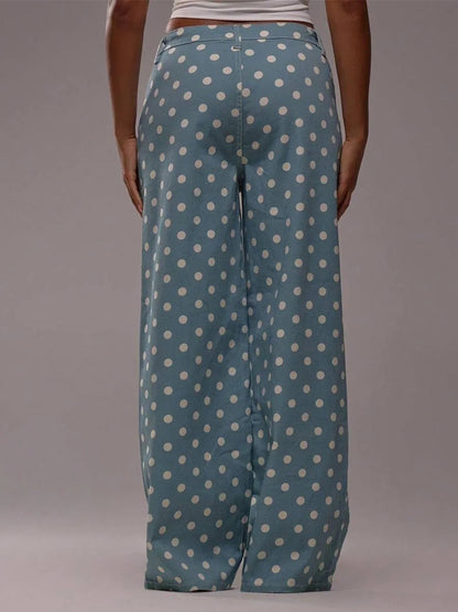 Polka Dot Wide Leg Jeans For Women - Retro Inelastic Straight Trousers - Spring Chic Streetwear 2026