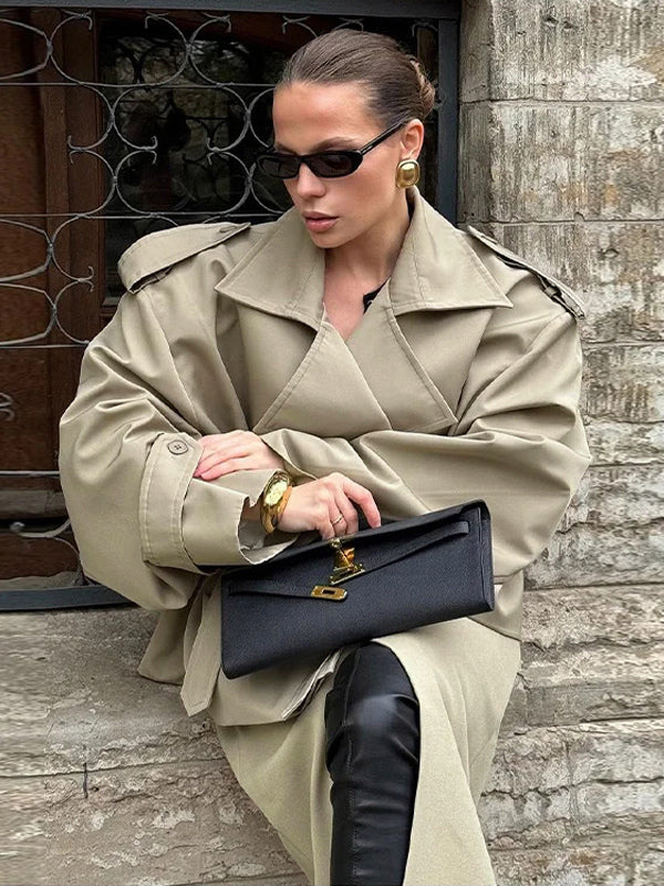 Short Trench Coat For Women - Khaki Chic Tie Waist Double Breasted Cropped Windbreaker - Spring Office Casual Outerwear 2026