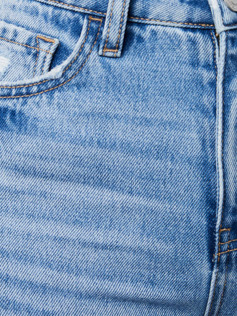 Distressed Wide Leg Jeans For Women - Light Blue High Waist Raw Hem Relaxed Fit Denim Pants - Spring Casual Streetwear 2026