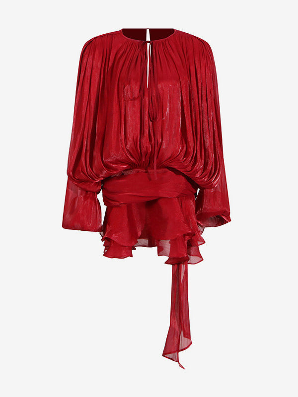 Lantern Sleeve Mini Dress For Women - Pleated Tie Waist Fit Flare - Spring Party Cocktail Outfit 2026