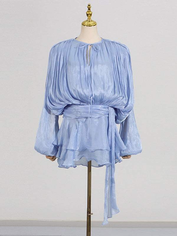 Lantern Sleeve Mini Dress For Women - Pleated Tie Waist Fit Flare - Spring Party Cocktail Outfit 2026