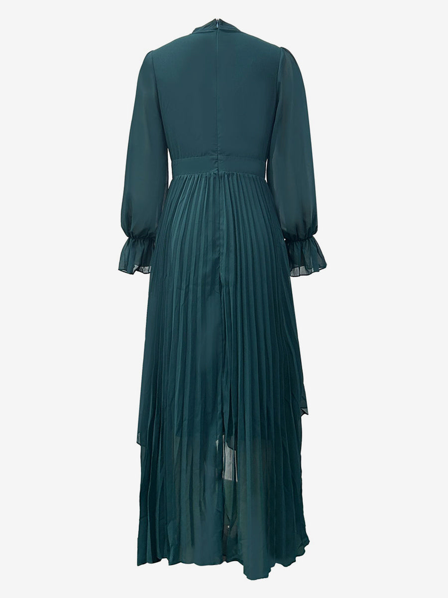 Elegant Pleated Midi Dress For Women - Layered Ruffle Chiffon Gown - Spring Wedding Guest Outfit 2026