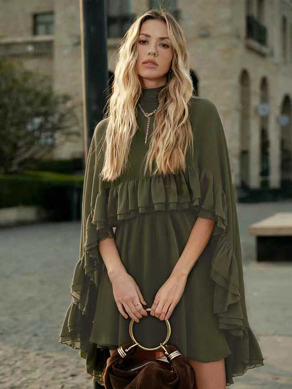 Chiffon Cape Mini Slip Dress For Women - Elegant Ruffle Tiered 2 Piece Set - Spring Wedding Guest Party Cocktail 2026
