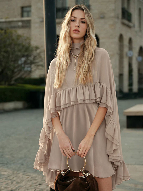 Chiffon Cape Mini Slip Dress For Women - Elegant Ruffle Tiered 2 Piece Set - Spring Wedding Guest Party Cocktail 2026
