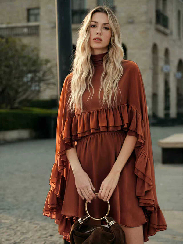 Chiffon Cape Mini Slip Dress For Women - Elegant Ruffle Tiered 2 Piece Set - Spring Wedding Guest Party Cocktail 2026