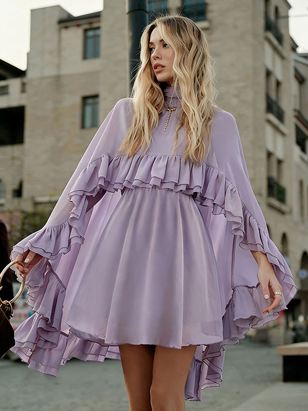 Chiffon Cape Mini Slip Dress For Women - Elegant Ruffle Tiered 2 Piece Set - Spring Wedding Guest Party Cocktail 2026
