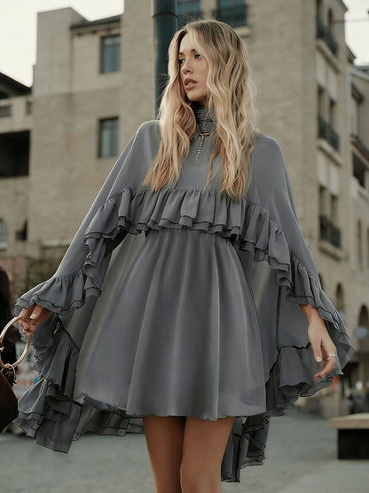 Chiffon Cape Mini Slip Dress For Women - Elegant Ruffle Tiered 2 Piece Set - Spring Wedding Guest Party Cocktail 2026