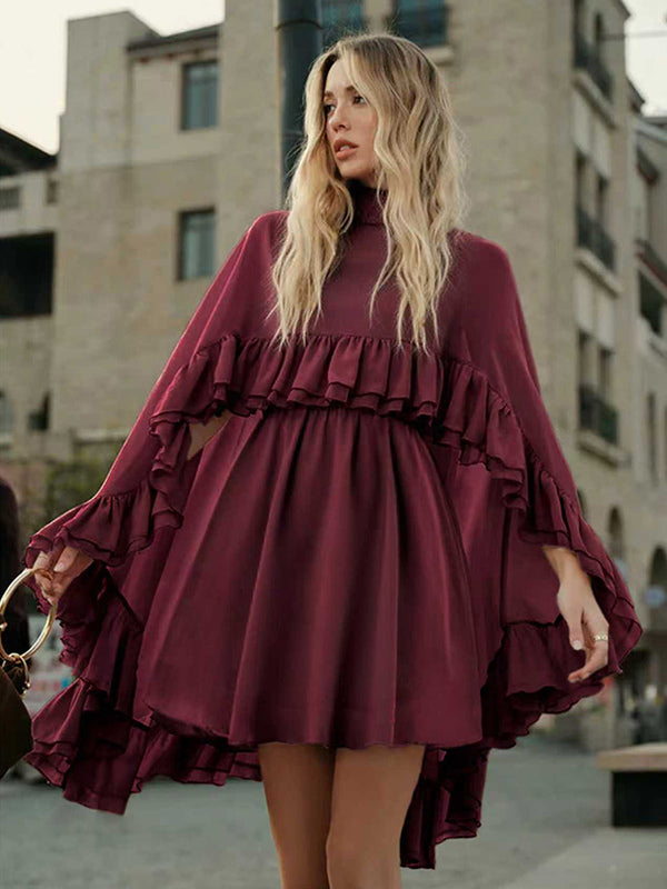 Chiffon Cape Mini Slip Dress For Women - Elegant Ruffle Tiered 2 Piece Set - Spring Wedding Guest Party Cocktail 2026