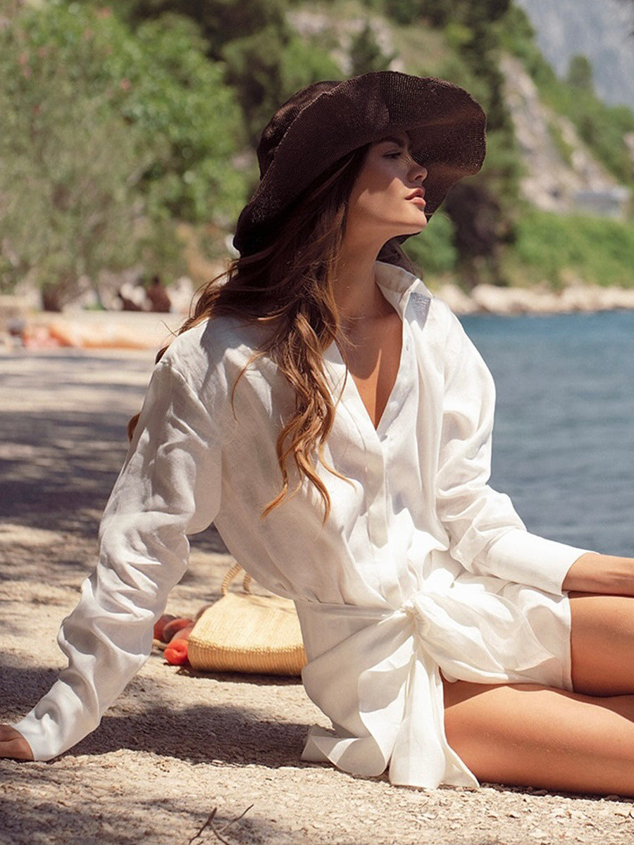 Pure Cotton Shirt Dress For Women - Resort Wrap Tie Front 2 Piece Set - Summer Beach Vacation 2026
