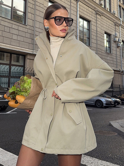 Pure Cotton Utility Jacket For Women - French Chic Drawstring Slim Fit Windbreaker - Spring Casual Outerwear 2026