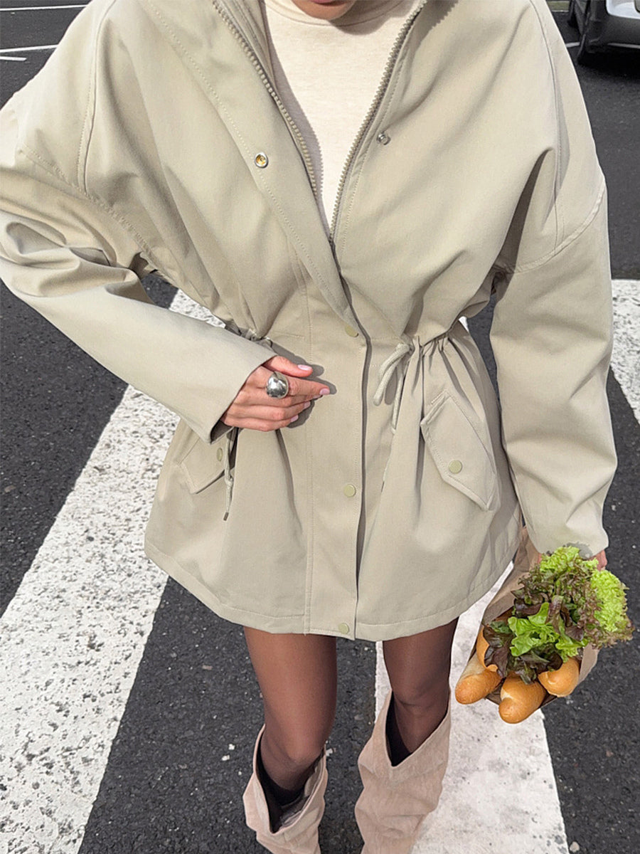 Pure Cotton Utility Jacket For Women - French Chic Drawstring Slim Fit Windbreaker - Spring Casual Outerwear 2026