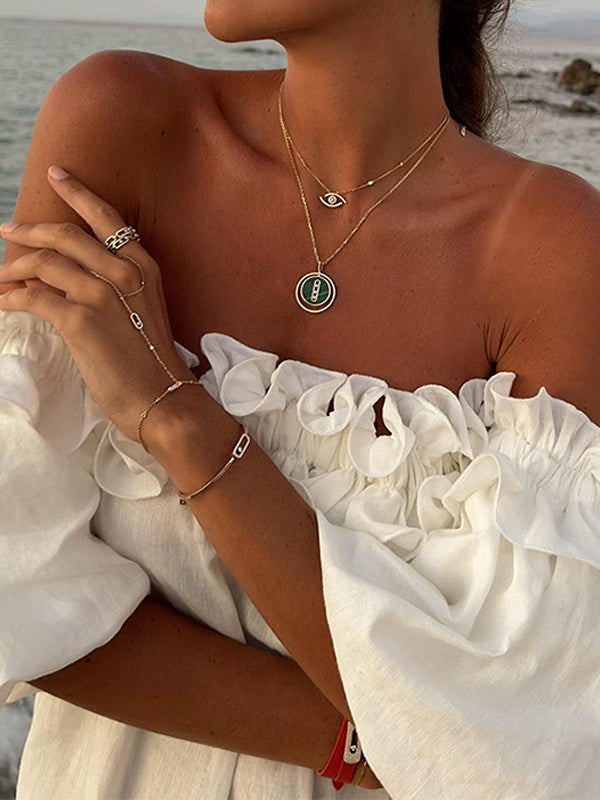 White Off Shoulder Long Dress For Women - Linen Cotton Boho Ruffle Lantern Sleeve Loose Beach Sundress - Summer Vacation 2026
