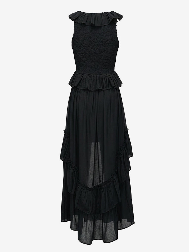 Boho Ruffle High-Low Sundress For Women - Smocked V-Neck Sleeveless Tiered Flowy Midi Dress - Summer Beach Vacation 2026