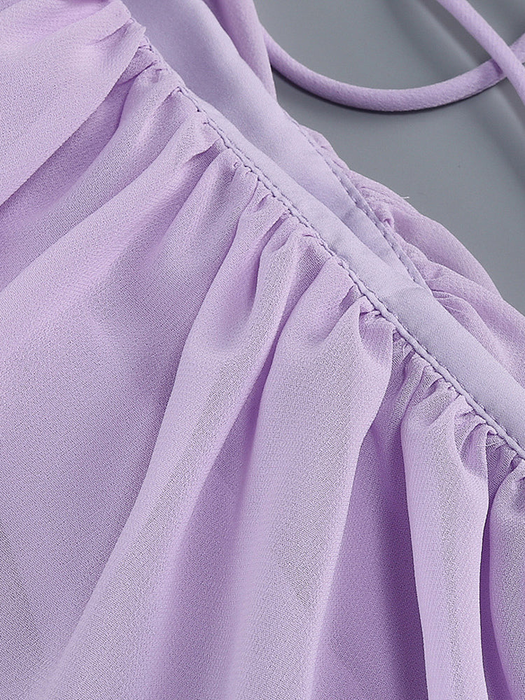 Elegant Ruffle V-Neck Chiffon Maxi Dress For Women - Lavender Boho Backless Flowy A-Line Sun Dress - Summer Beach Wedding Guest 2026