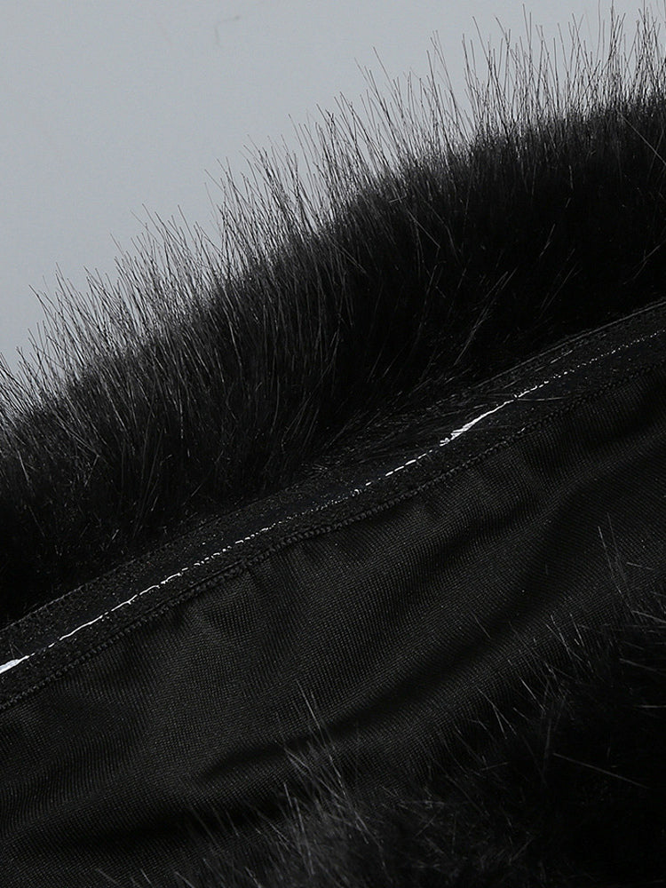 Sexy Faux Fur Lace Maxi Dress For Women - Black Strapless Corset Bodysuit Long Gown With Sheer Skirt - Summer Evening Party 2026
