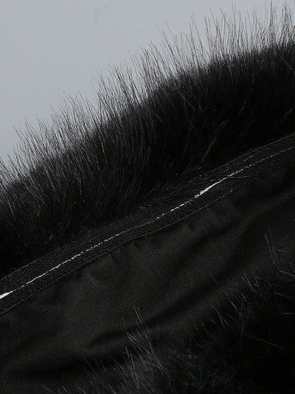 Sexy Faux Fur Lace Maxi Dress For Women - Black Strapless Corset Bodysuit Long Gown With Sheer Skirt - Summer Evening Party 2026