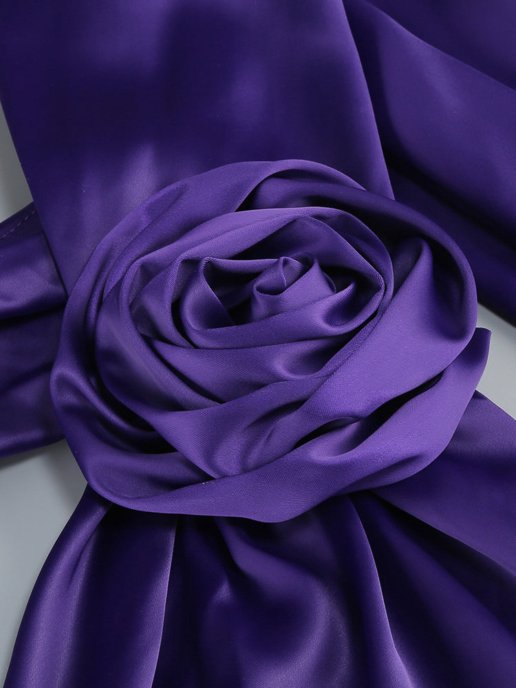 Elegant Rosette Halter Maxi Dress For Women - Silk Like Satin Backless Drape Neck Sleeveless Gown - Spring Evening Party 2026