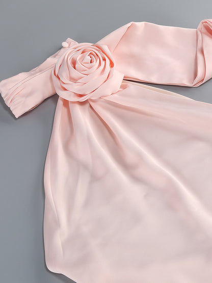 Elegant Rosette Halter Maxi Dress For Women - Silk Like Satin Backless Drape Neck Sleeveless Gown - Spring Evening Party 2026