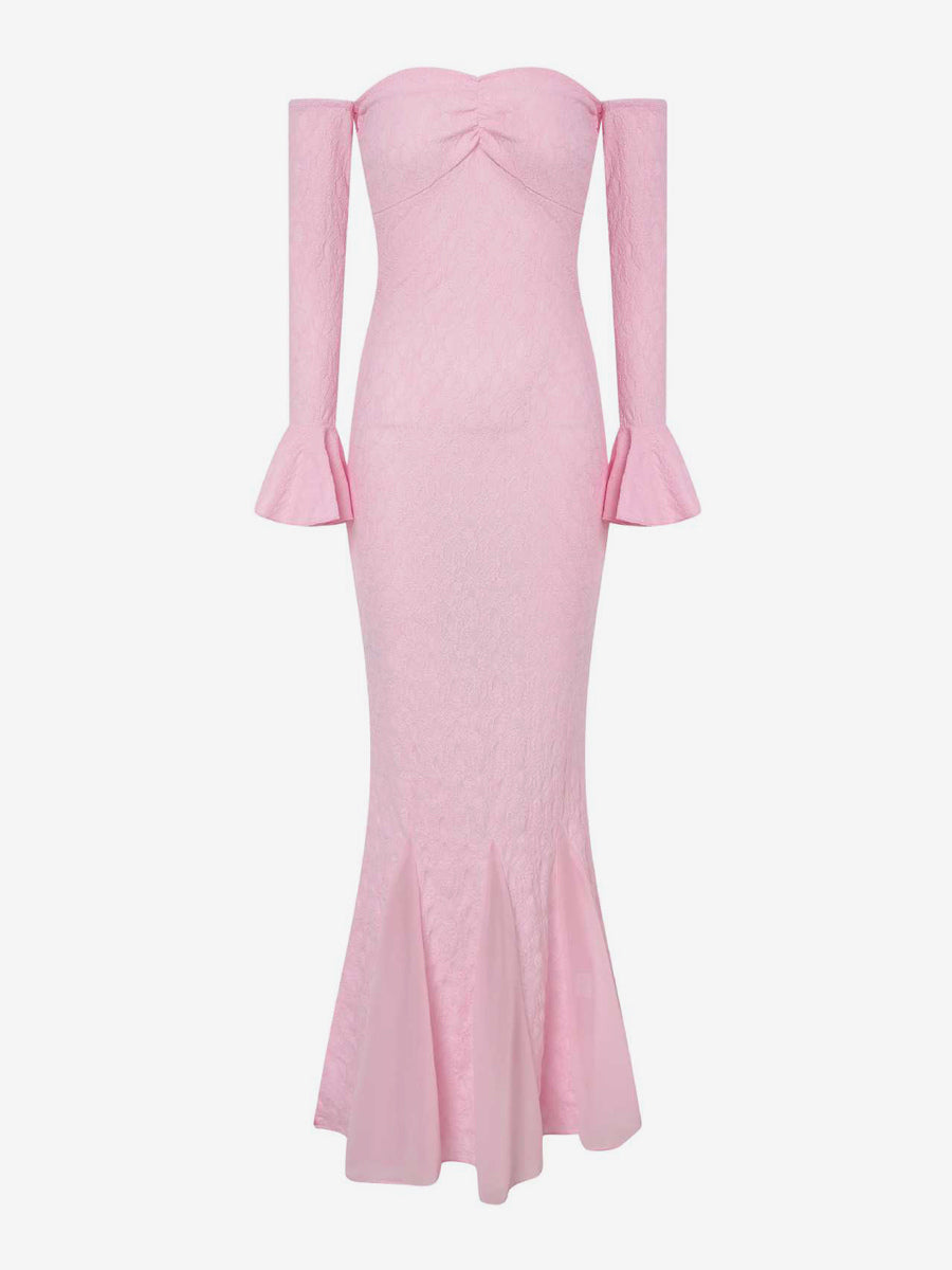 Lace Off Shoulder Maxi Dress For Women - Elegant Trumpet Long Sleeves Mermaid Gown - Spring Formal Evening Party 2026