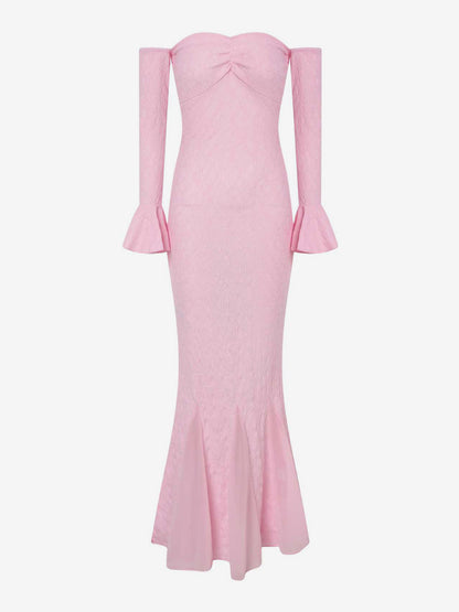 Lace Off Shoulder Maxi Dress For Women - Elegant Trumpet Long Sleeves Mermaid Gown - Spring Formal Evening Party 2026