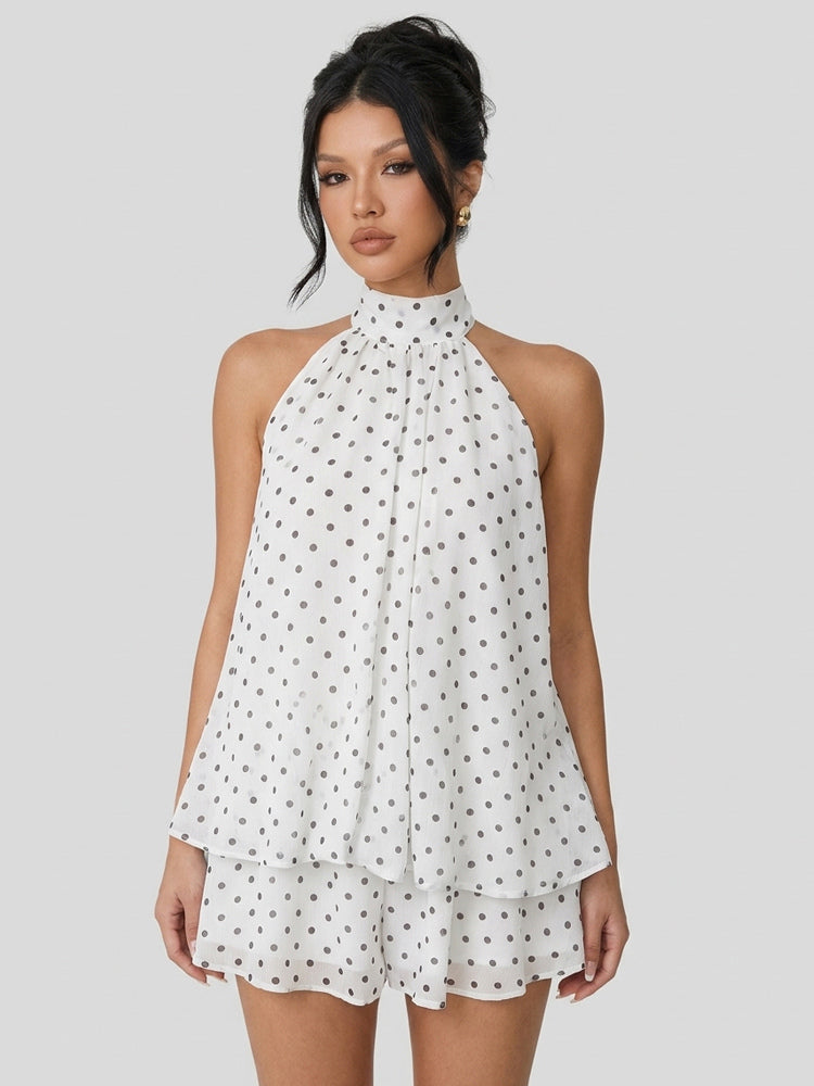 Halter Bubble Mini Dress For Women - Elegant Pleated Backless Loose Fit Chiffon Skater Dress - Summer Beach Vacation 2026