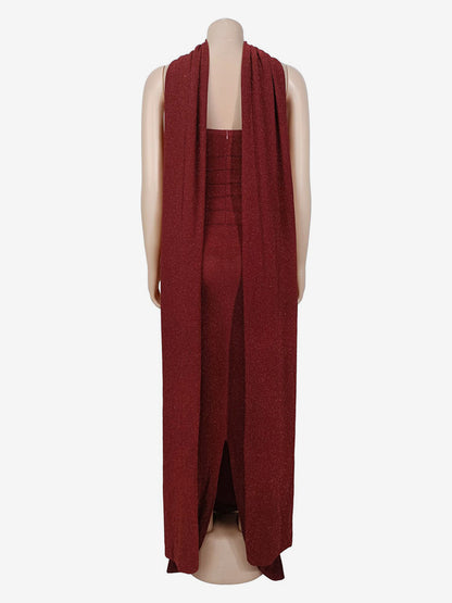 Glitter Tube Maxi Dress For Women - Sexy Backless Long Bodycon Gown With Scarf - Summer Evening Formal 2026
