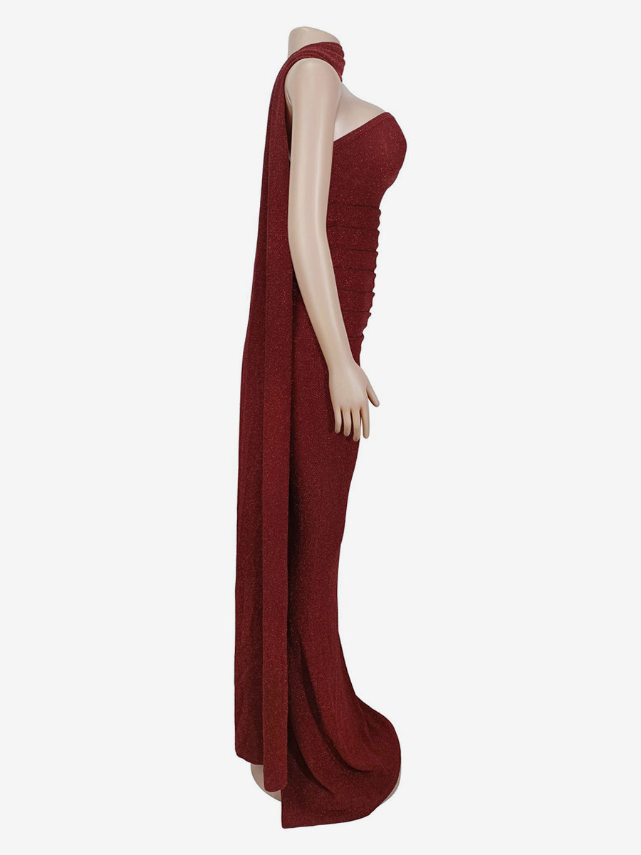 Glitter Tube Maxi Dress For Women - Sexy Backless Long Bodycon Gown With Scarf - Summer Evening Formal 2026