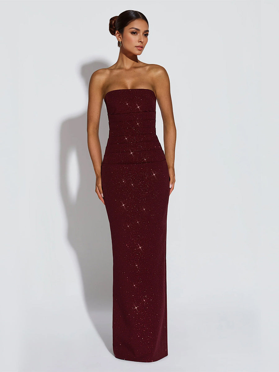 Glitter Tube Maxi Dress For Women - Sexy Backless Long Bodycon Gown With Scarf - Summer Evening Formal 2026