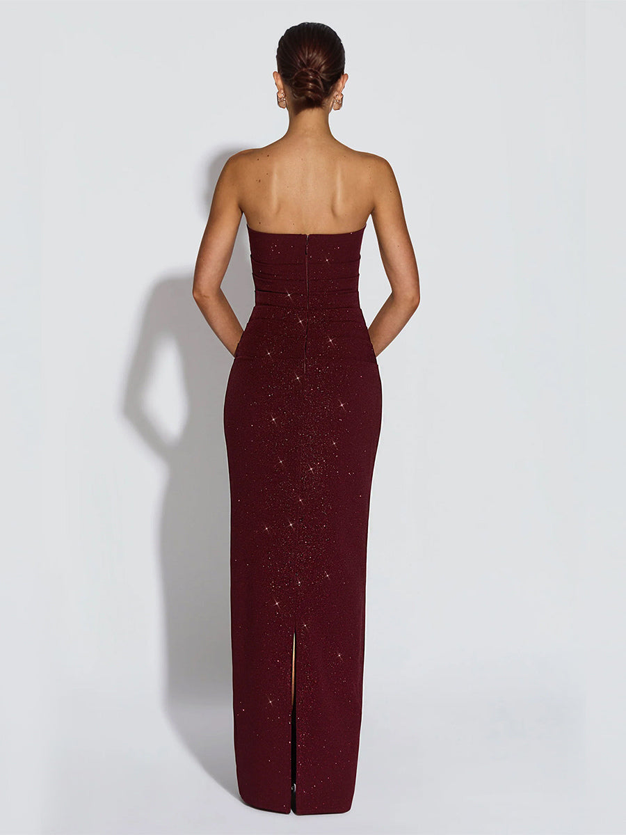 Glitter Tube Maxi Dress For Women - Sexy Backless Long Bodycon Gown With Scarf - Summer Evening Formal 2026