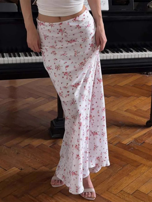 Floral Print Maxi Skirt For Women - Cottagecore Low Waist Slim Fit Long Skirts - Summer Picnic Casual 2026