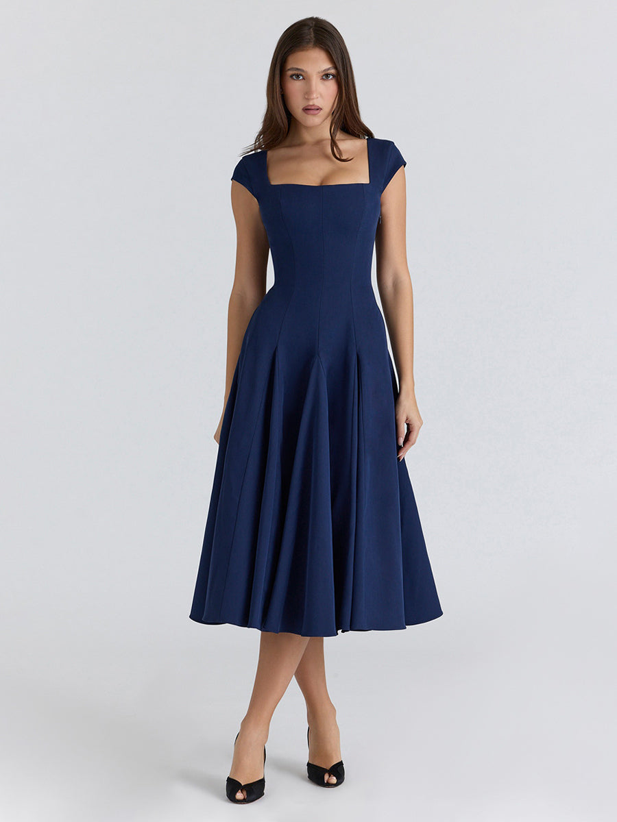 Elegant Square Neck A-Line Midi Dress For Women - Vintage Sleeveless Fit And Flare SunDress - Summer Wedding Guest Cocktail 2026