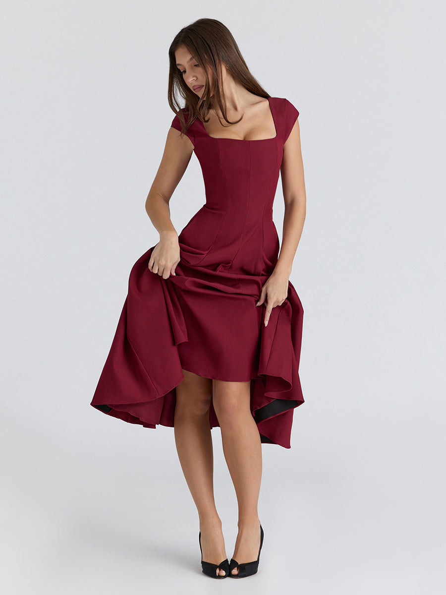 Elegant Square Neck A-Line Midi Dress For Women - Vintage Sleeveless Fit And Flare SunDress - Summer Wedding Guest Cocktail 2026