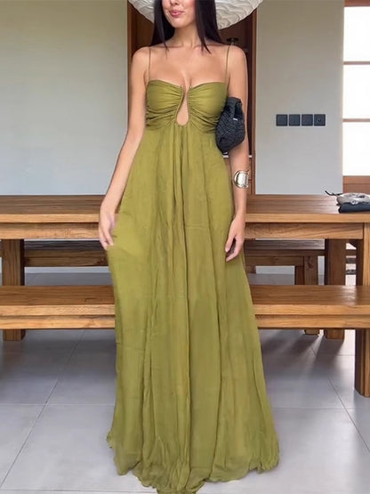 Sexy Cutout Maxi Dress For Women - Ruched Bust Spaghetti Strap Boho Flowy Sundress - Summer Beach Vacation 2026