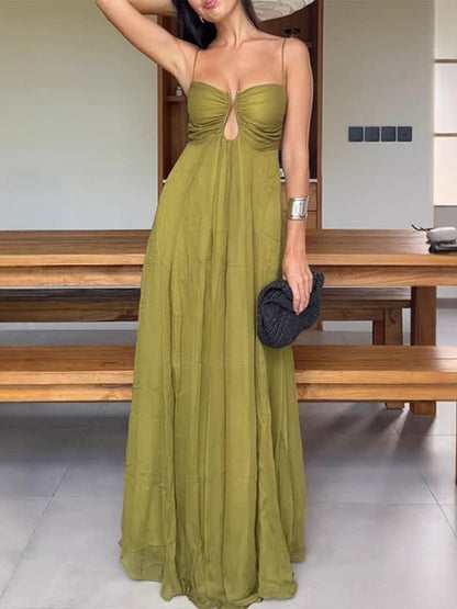 Sexy Cutout Maxi Dress For Women - Ruched Bust Spaghetti Strap Boho Flowy Sundress - Summer Beach Vacation 2026