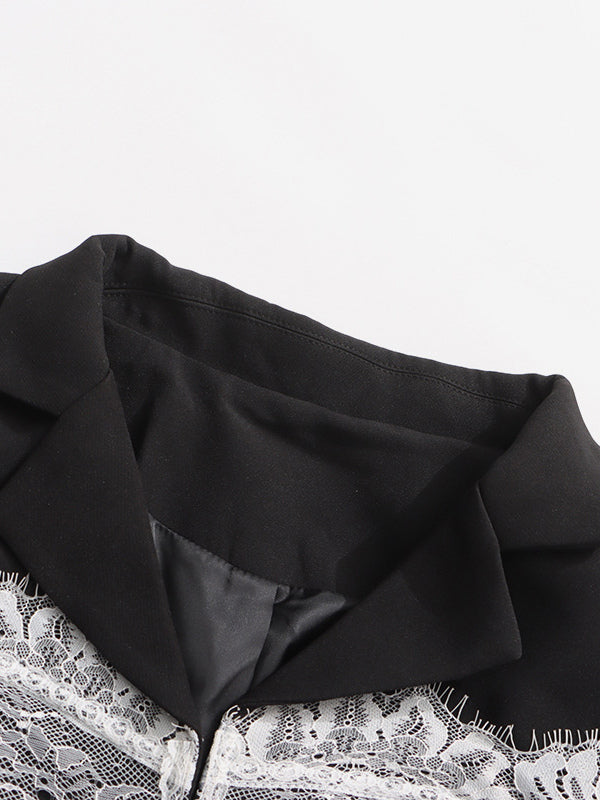 Sexy Corset Lace Blazer For Women - Black White Contrast Bustier Slim Suit Jacket - Spring Night Out Party 2026