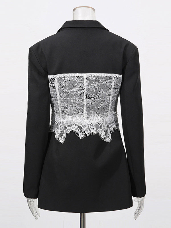 Sexy Corset Lace Blazer For Women - Black White Contrast Bustier Slim Suit Jacket - Spring Night Out Party 2026