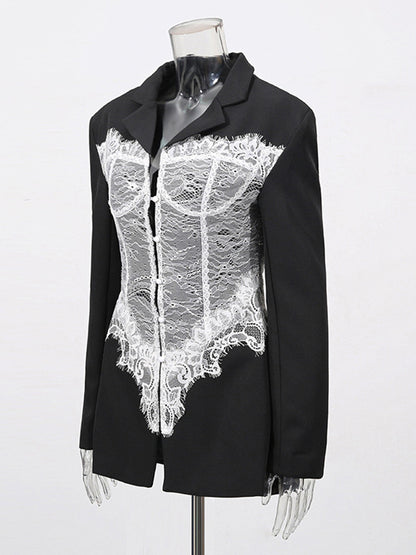Sexy Corset Lace Blazer For Women - Black White Contrast Bustier Slim Suit Jacket - Spring Night Out Party 2026