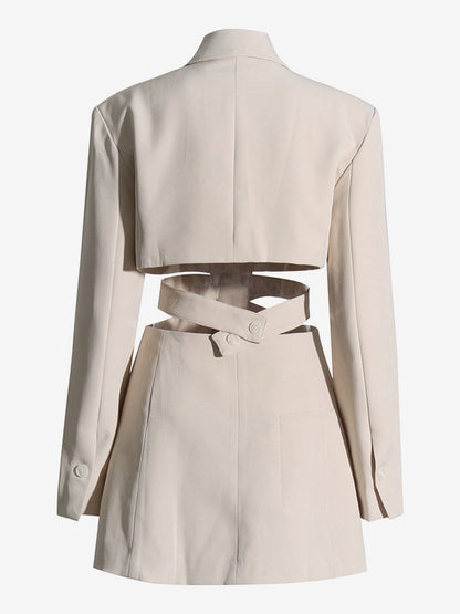 Cut Out Blazer For Women - Beige Elegant Single Button Slim Fit Long Jacket - Spring Office-to-dinner 2026