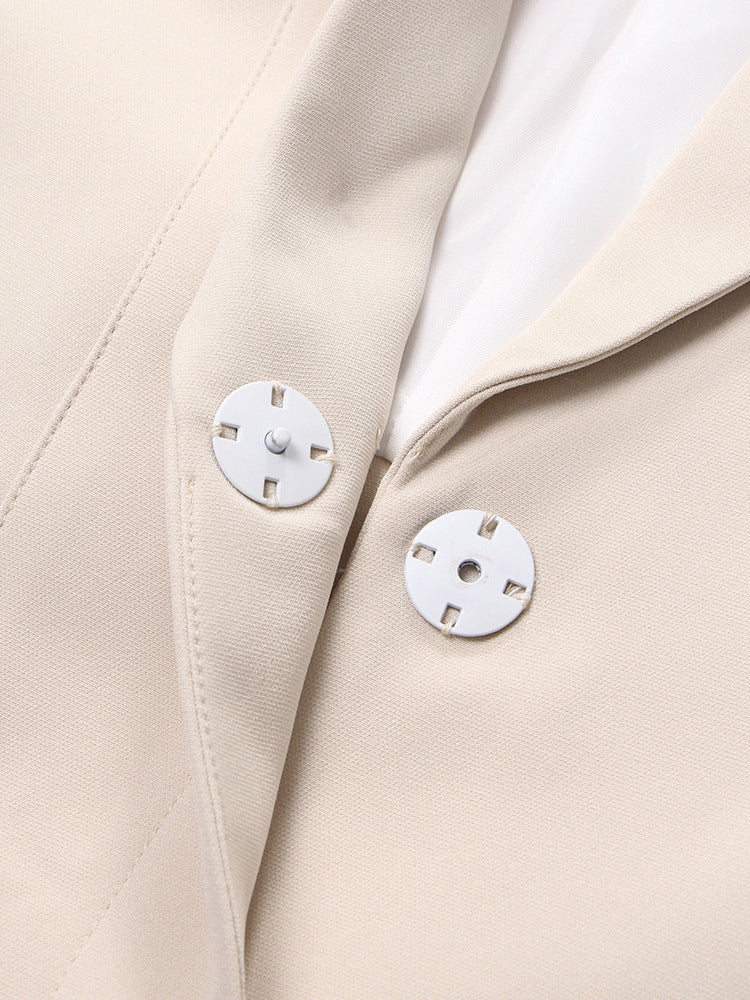 Cut Out Blazer For Women - Beige Elegant Single Button Slim Fit Long Jacket - Spring Office-to-dinner 2026