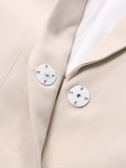 Cut Out Blazer For Women - Beige Elegant Single Button Slim Fit Long Jacket - Spring Office-to-dinner 2026