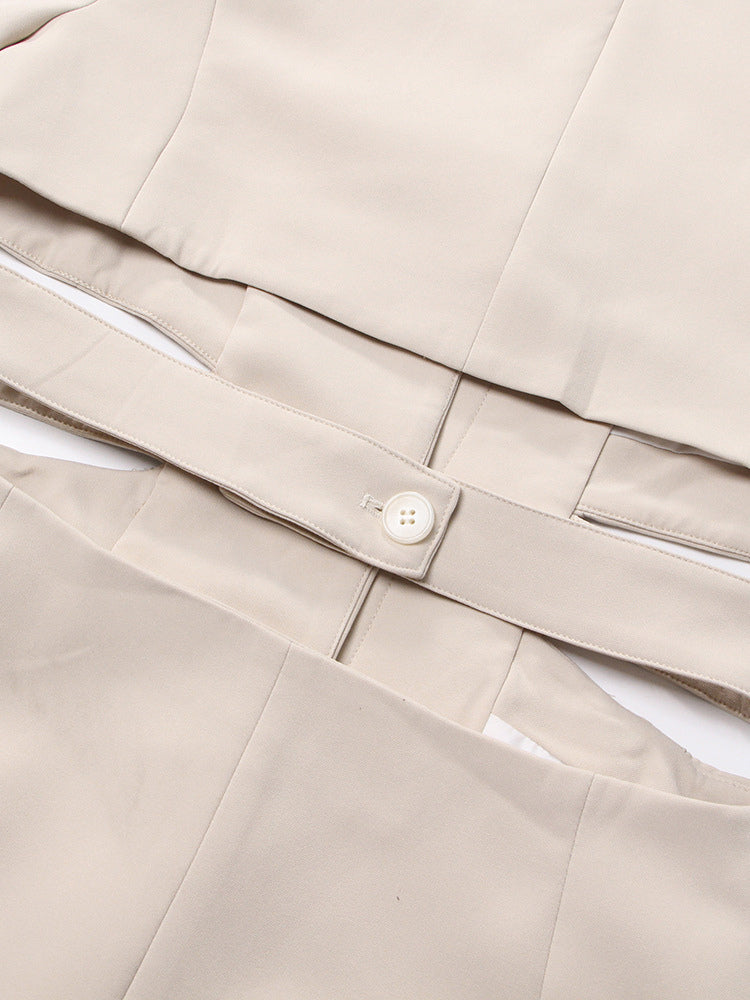 Cut Out Blazer For Women - Beige Elegant Single Button Slim Fit Long Jacket - Spring Office-to-dinner 2026