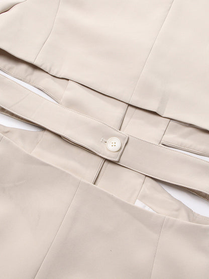 Cut Out Blazer For Women - Beige Elegant Single Button Slim Fit Long Jacket - Spring Office-to-dinner 2026