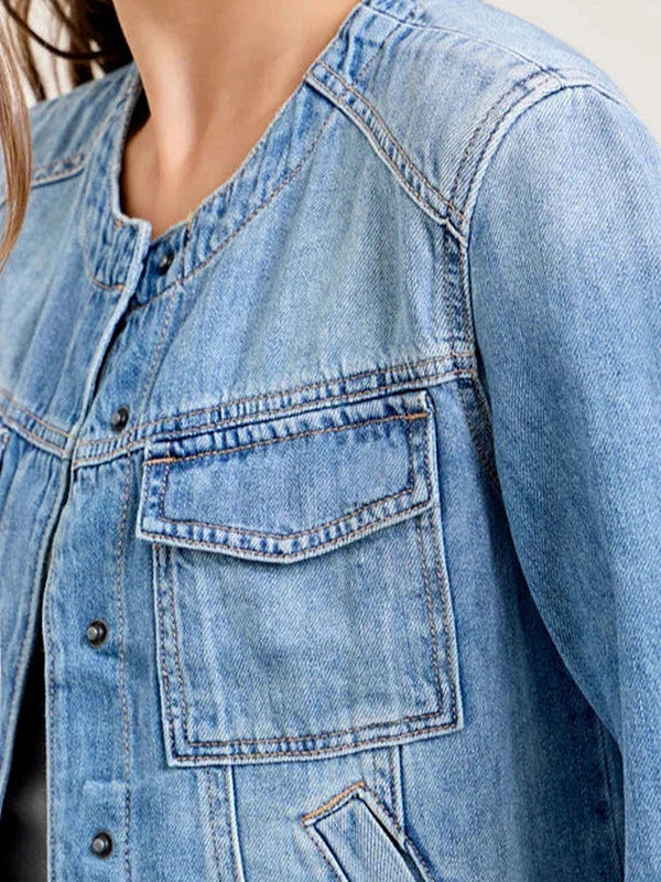 Vintage Washed Denim Jacket For Women - Blue Retro Single Breasted Loose Jean Trucker Coat - Spring Casual Streetwear 2026